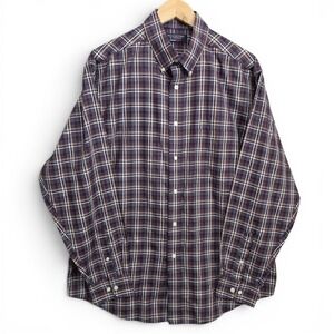 Roundtree & Yorke Shirt Mens Large Purple Plaid Button Down Travel Smart Casual‎